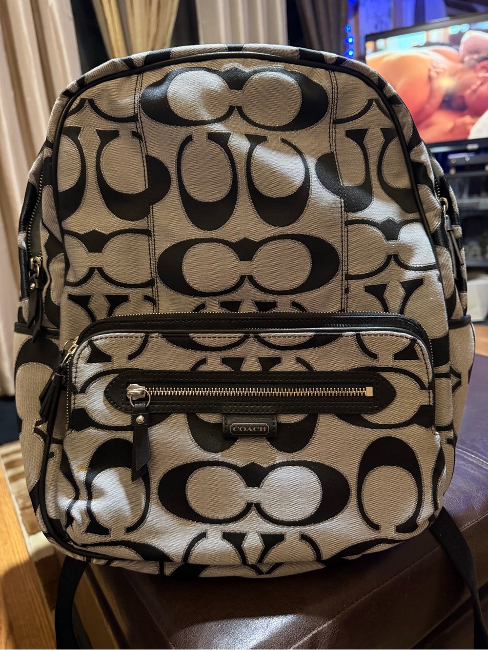 Coach Black & Gray Signature Canvas Logo Backpack